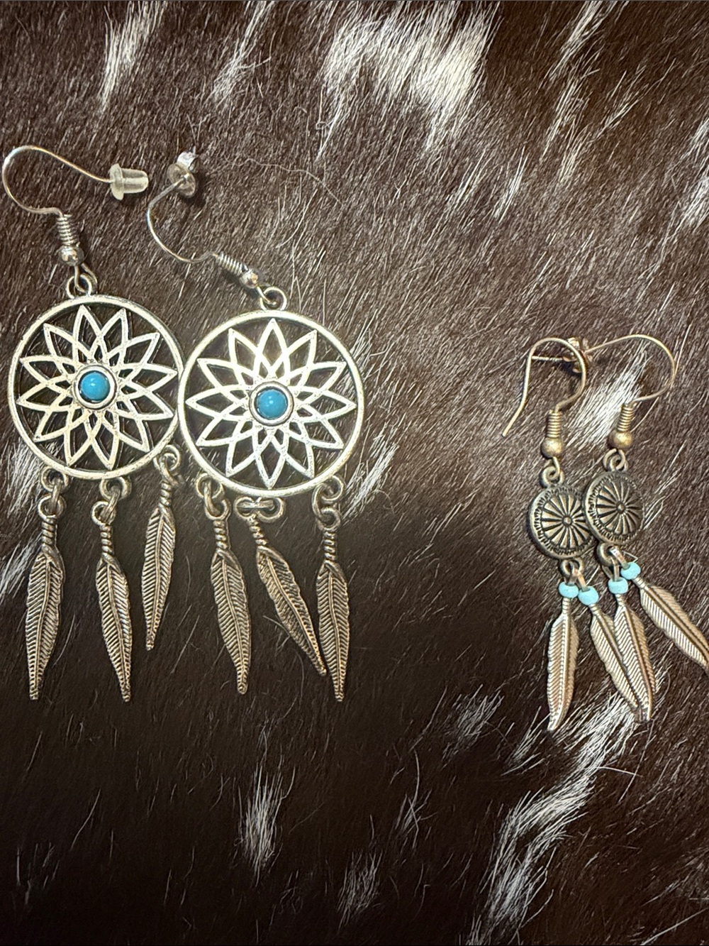 Boho Dreamcatcher Feather Drop Earrings with Turquoise Accents Bundle